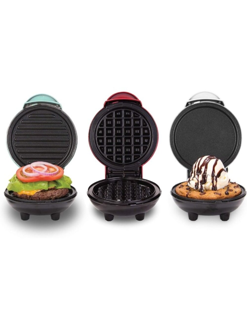 Mini Treat Maker Set - Multi-Function Waffle, Grill & Griddle Irons - Easy